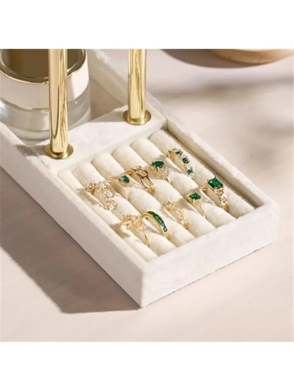 2Tier Bracelet Holder Display, Necklace Holder Organizer,Beige | Velvet Necklace
